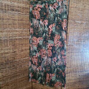 d&co. Beach Wide Leg Pants Black Green Floral SZ Large Tall Cotton Blend